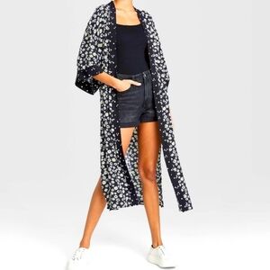 Daisy Print Long Kimono‎ Cardigan Duster Boho Hippie Beachy OS